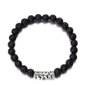 ☀️ Black Acrylic Lava Stone Bead Bracelet w/ Charm
